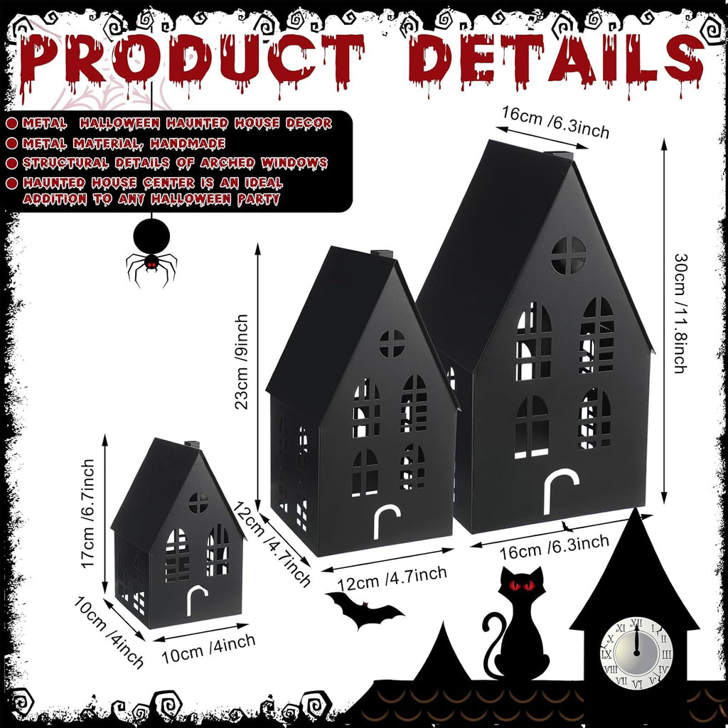 Beeveer 3 Pack Metal Halloween Haunted Houses Black Village House Decor