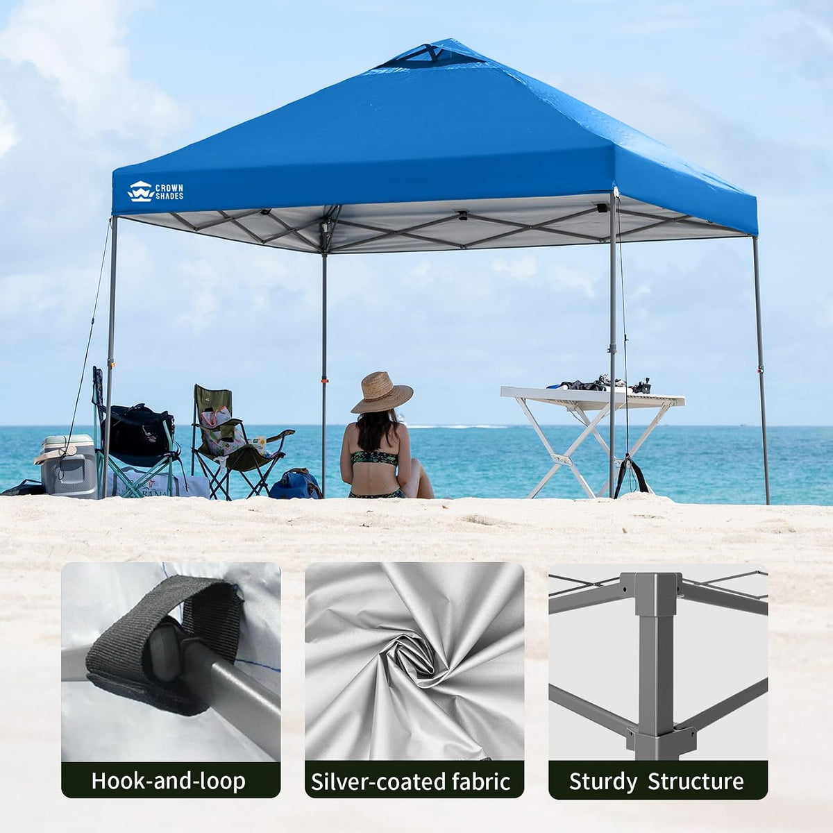 CROWN SHADES 10x10 Pop Up Canopy Tent,Outdoor Canopy, Blue
