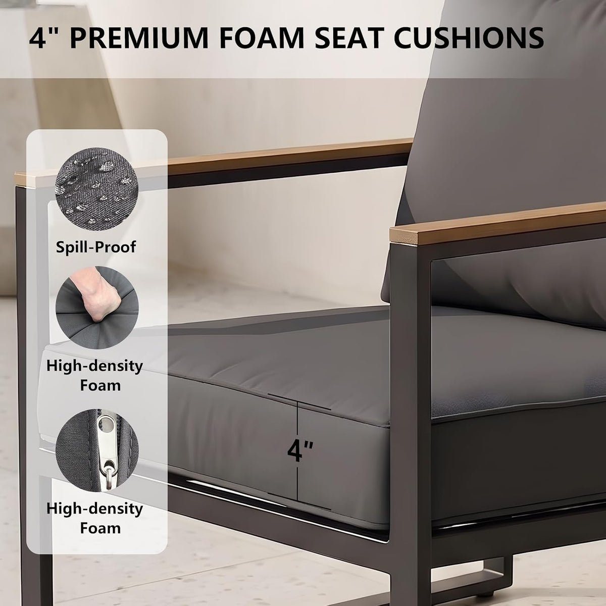 Modern Patio Furniture Set, 4 Pieces Outdoor Conversation Set