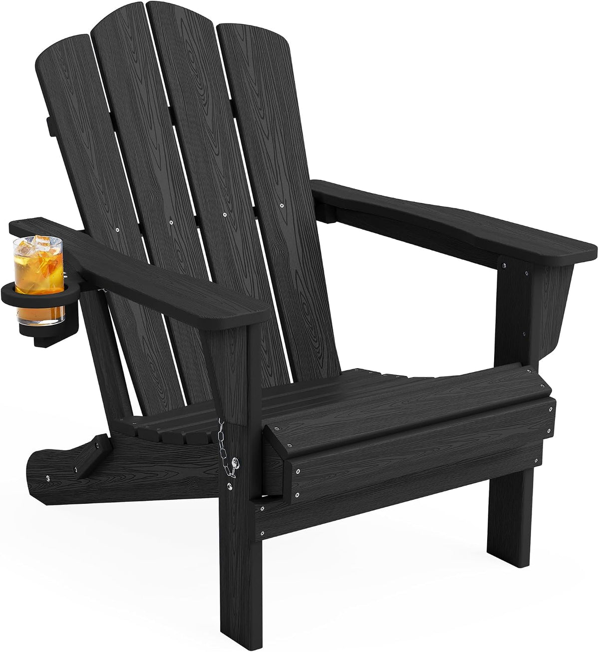 KINGYES Folding Adirondack Chair, All-Weather HDPE Material, Black