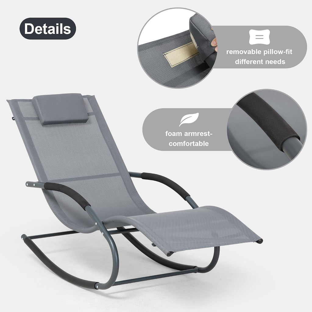 Outdoor Lounge Chair with Pillow, Pool Lounger, Grayish Blue