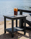 Outdoor Side Table, 2-Tier HDPE Small Patio Table, Black