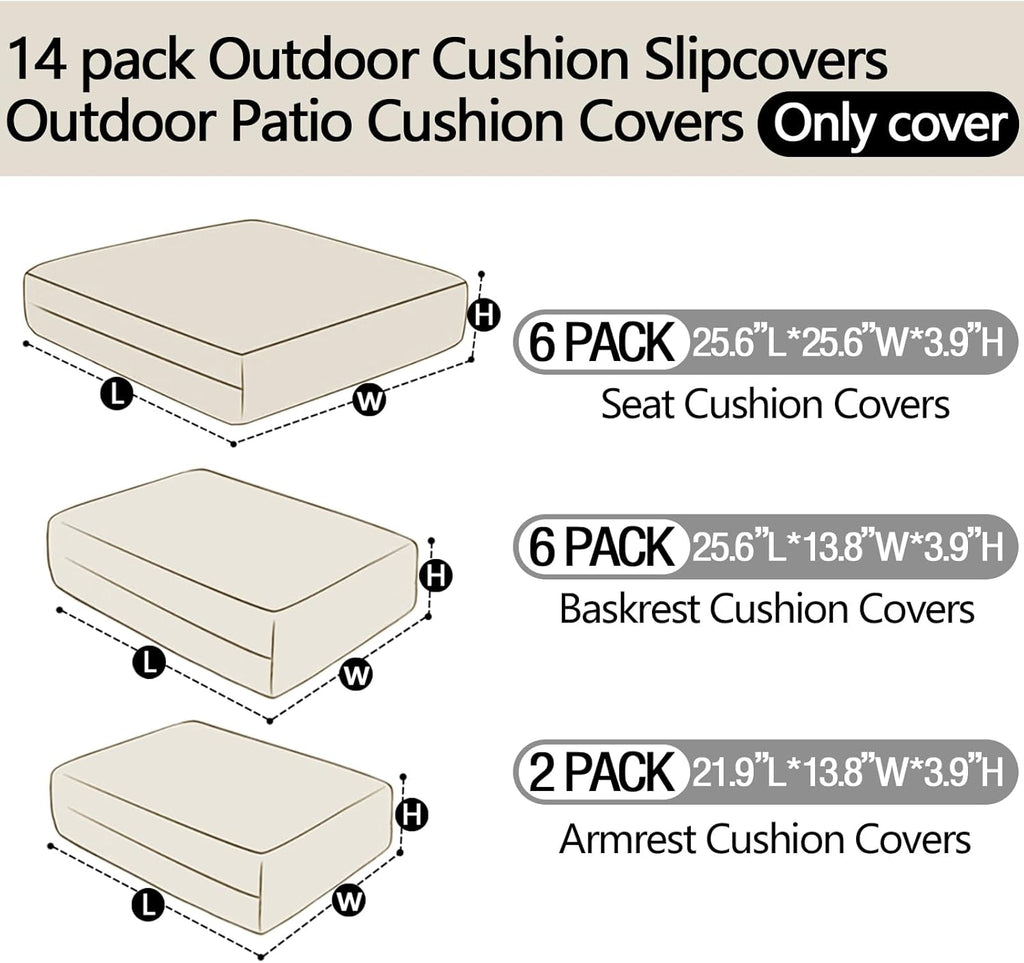 14Pieces Patio Cushion Covers Replacement,Outdoor Couch Cushions Covers Waterproof Furniture Cushion Covers Slipcovers Set with Zippers,Cover Only(Black+White, 25.6×25.6×3.94inches)