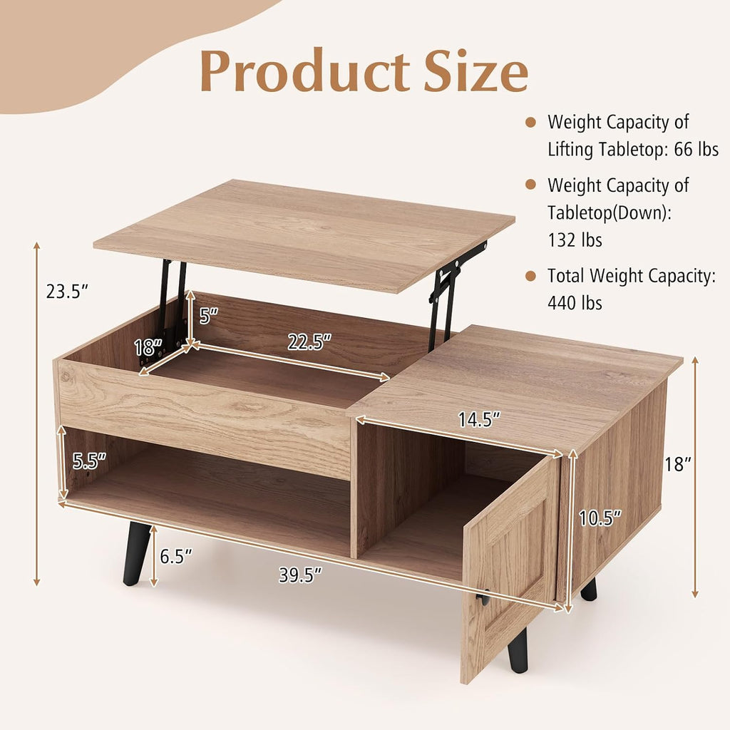 Tangkula Lift Top Coffee Table with Storage, Living Room Table with Hidden Compartment, Cabinet & Open Shelf, Flip Top Center Table, Pull up Coffee Table for Home, Office (Natural)