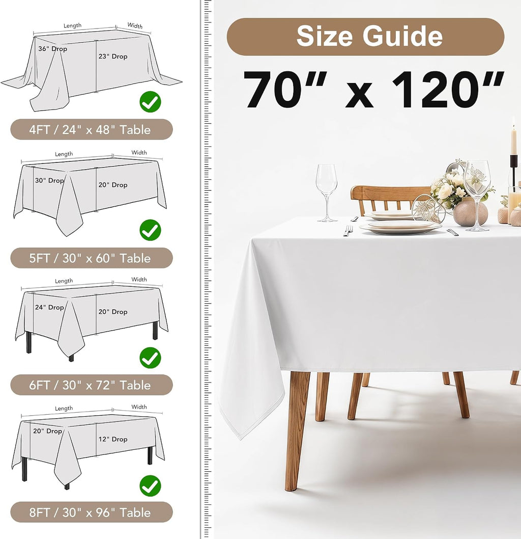 Fitable 6 Pack White Table Cloths 70x120 Inch for 6-8 Ft Rectangle Tables