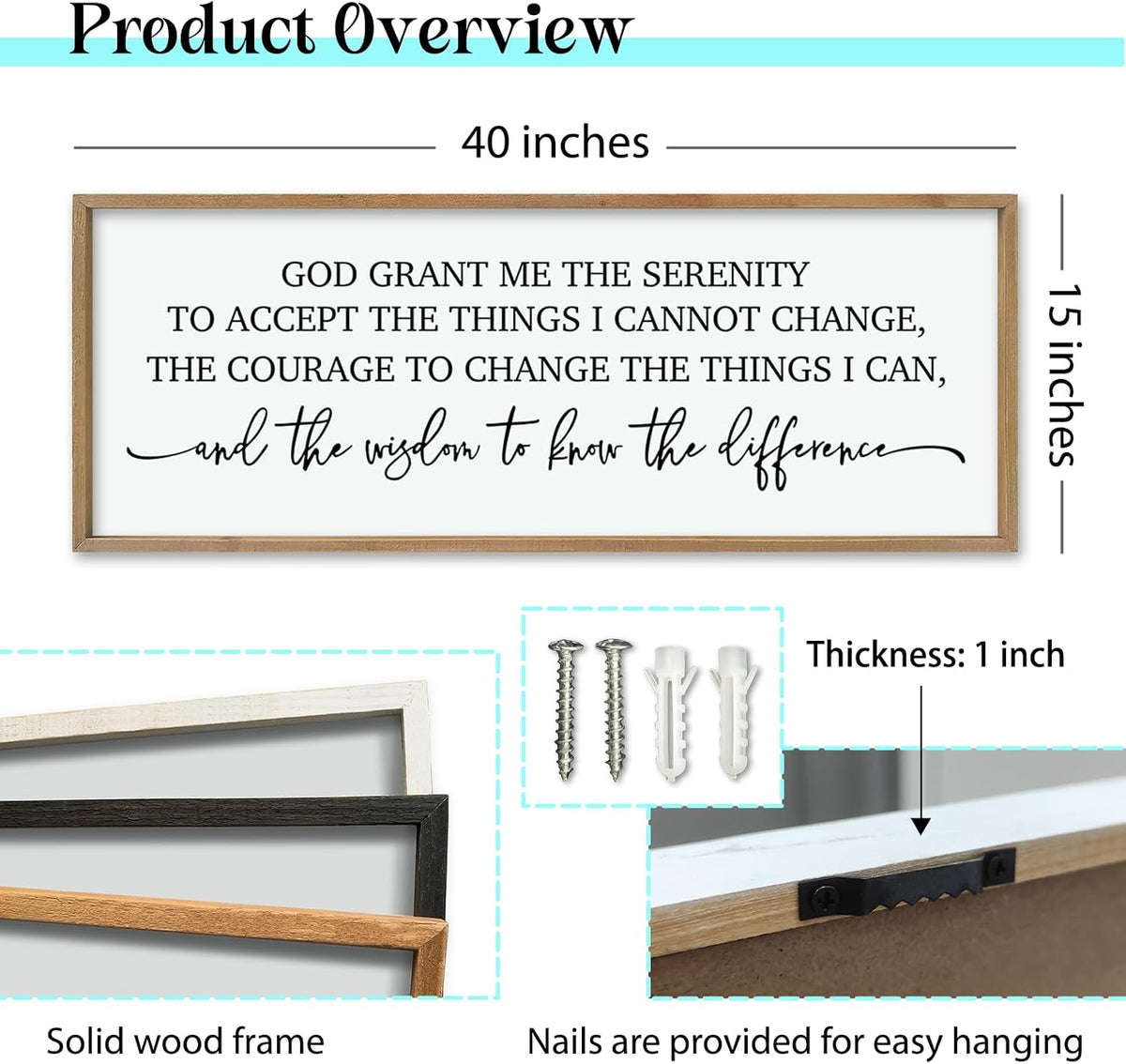 ZZJJHYWGQ Serenity Prayer, Bible Verse Wall Decor, 40''×15'', Wood