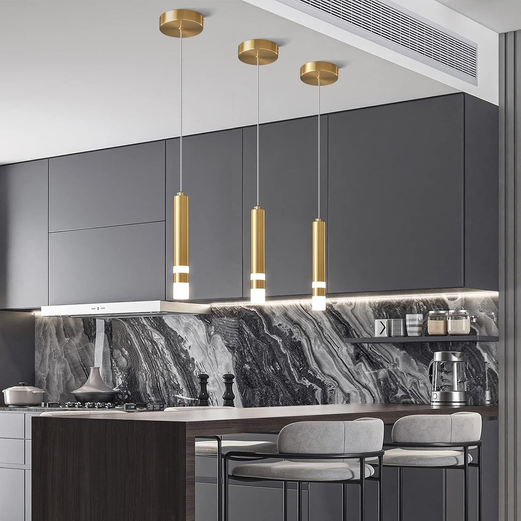 Modern Pendant Light Kitchen Fixture Dimmable LED Gold Mini Pendant Lighting fo Kitchen Island Bedroom Bedside Table Small Pendant Lights (2-Pack)