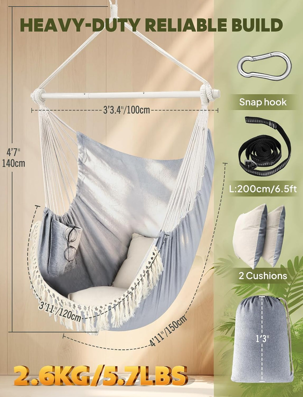 chihee hammock chair 4.9ft x 3.9ft max 500, close-up detail