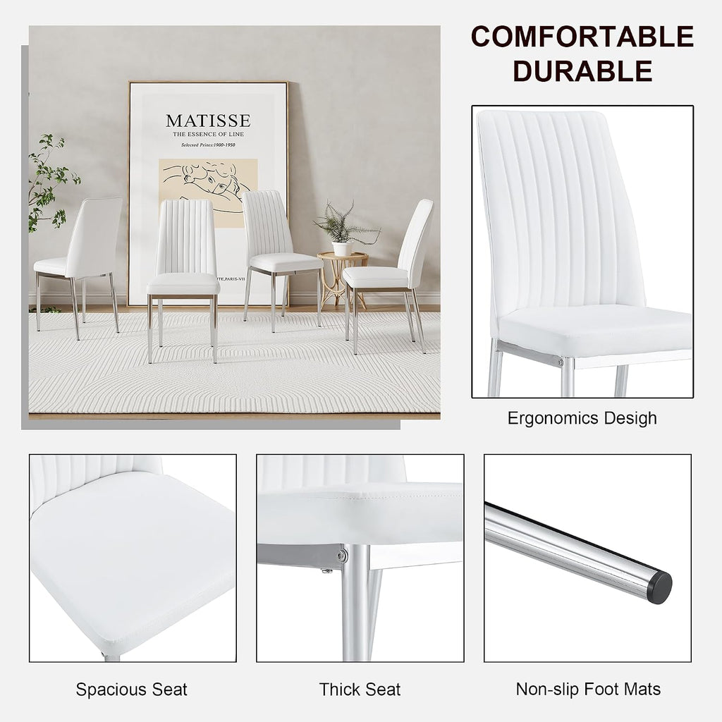 Modern Dining Chairs Set of 6,Dining Room Chairs Set of 6 with PU Leather and Chrome Leg High Back, Metal Chairs Sillas para Comedor Set de 6 for Kitchen, Living Room (WH-6)