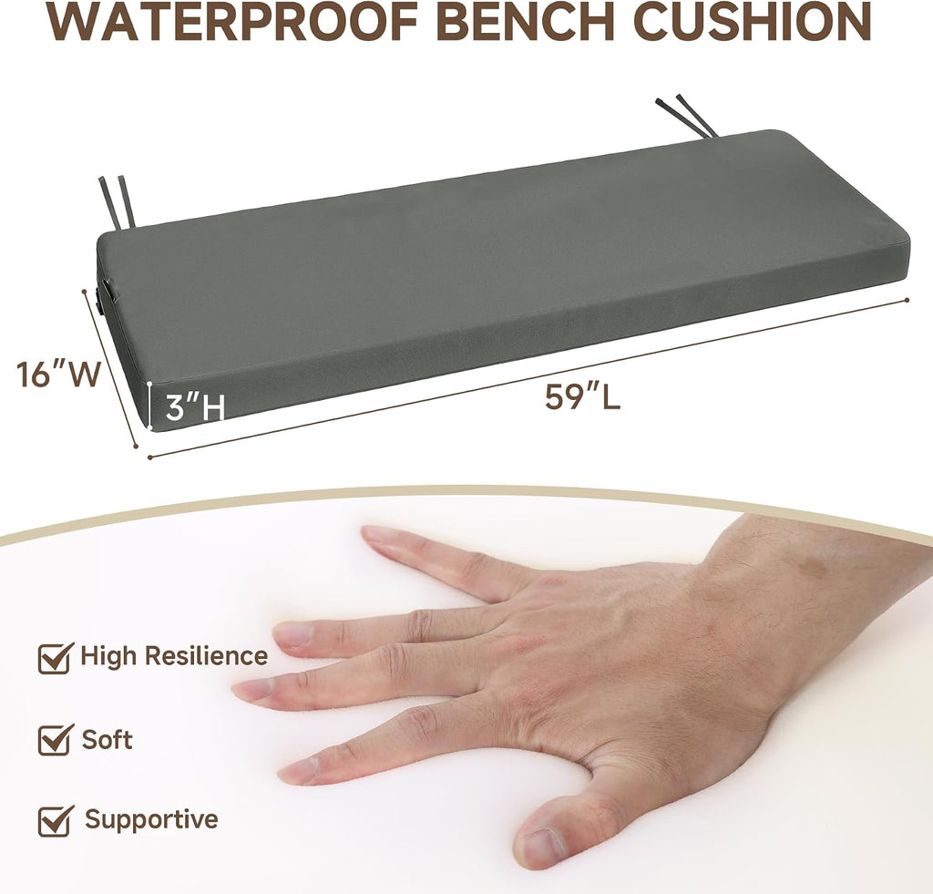 Favoyard Waterproof Outdoor Bench Cushion Dark Grey 59 x 16 Inch