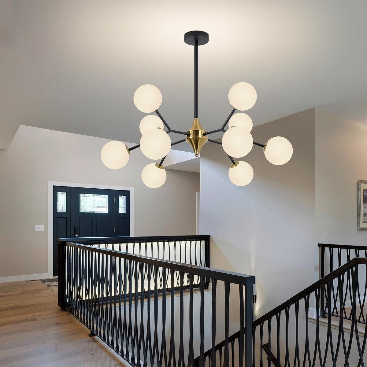 redstar 39" black and gold sputnik chandelier 10-light showing dimensions