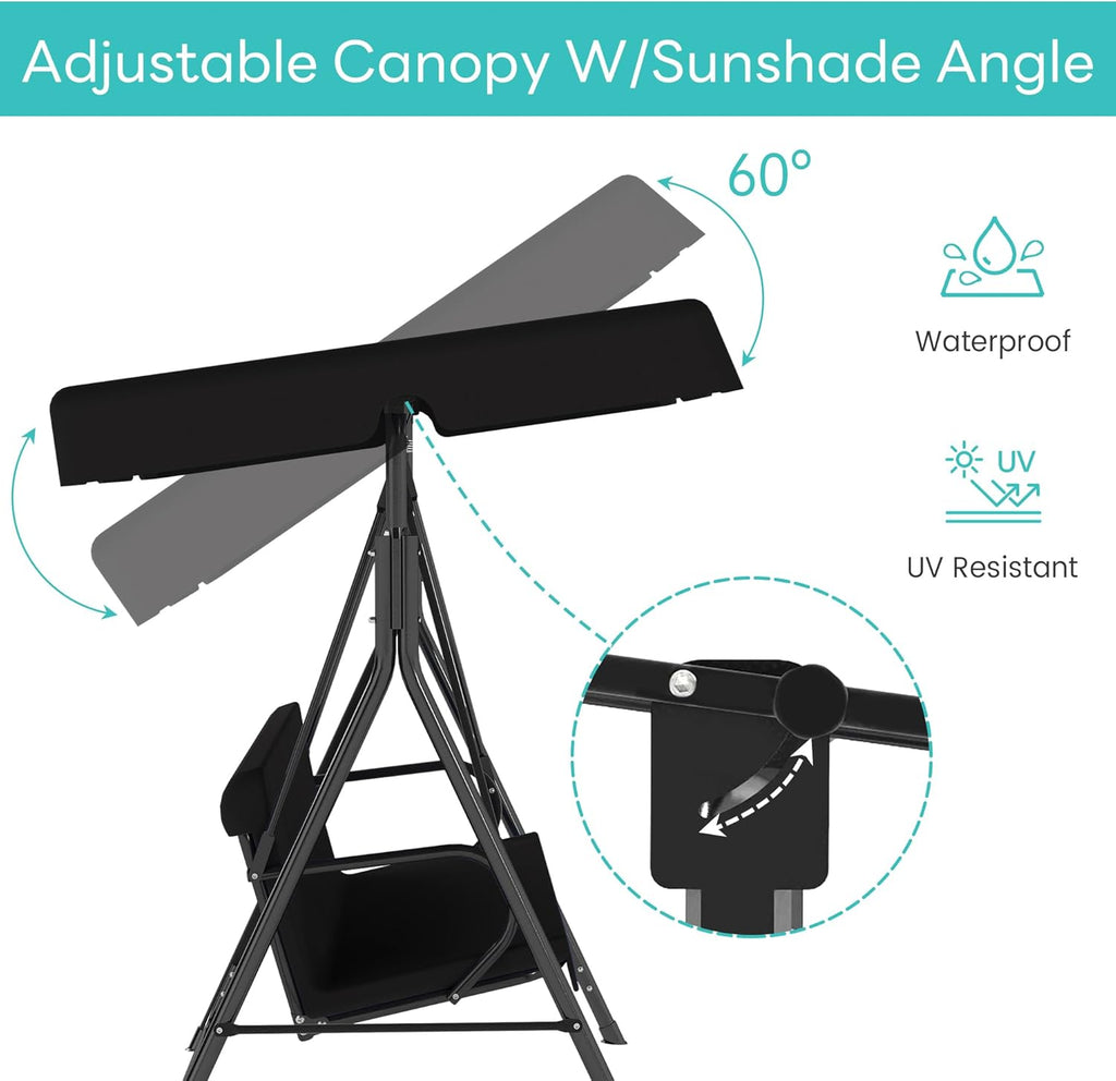 murago 3-seat patio swing chair, outdoor porch swing, close-up detail
