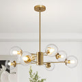 Bagood 8-Light Globe Sputnik Chandelier Modern Gold Sputnik Chandelier Mid Century Globe Pendant Light Brushed Brass Finished with Clear Glass Lampshade Chandeliers for Kitchen Bedroom