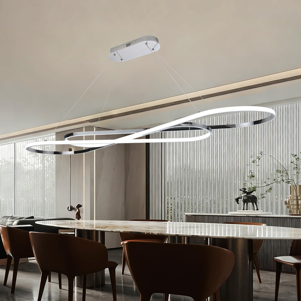 59.06in Led Chandelier Large Modern Led Pendant Light Fixture Dimmable with Remote Controller Electroplated Chrome