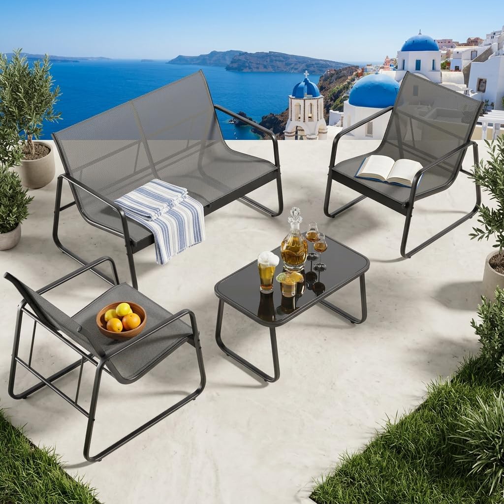 Gizoon 4 Piece Patio Furniture Set, Outdoor Conversation Set
