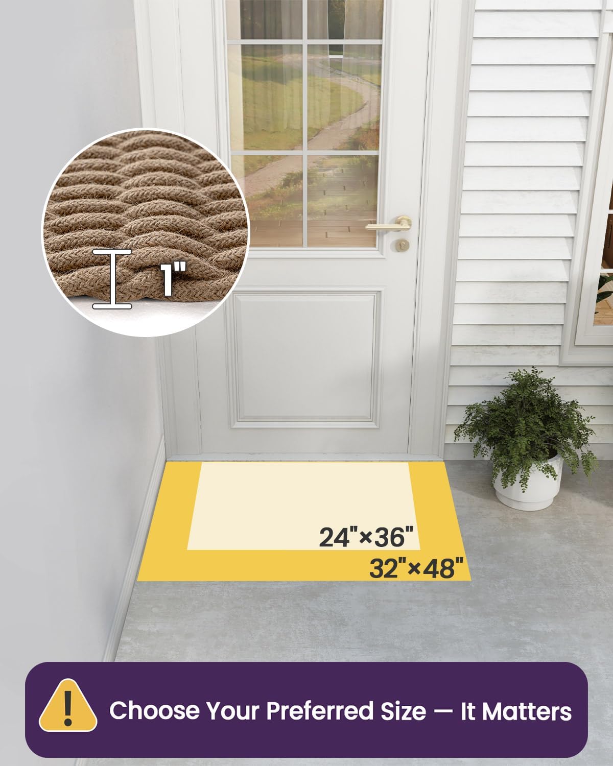 DEXI Jute Door Mat 24x36, Woven Mat for Covered Outside Entry, Light Taupe