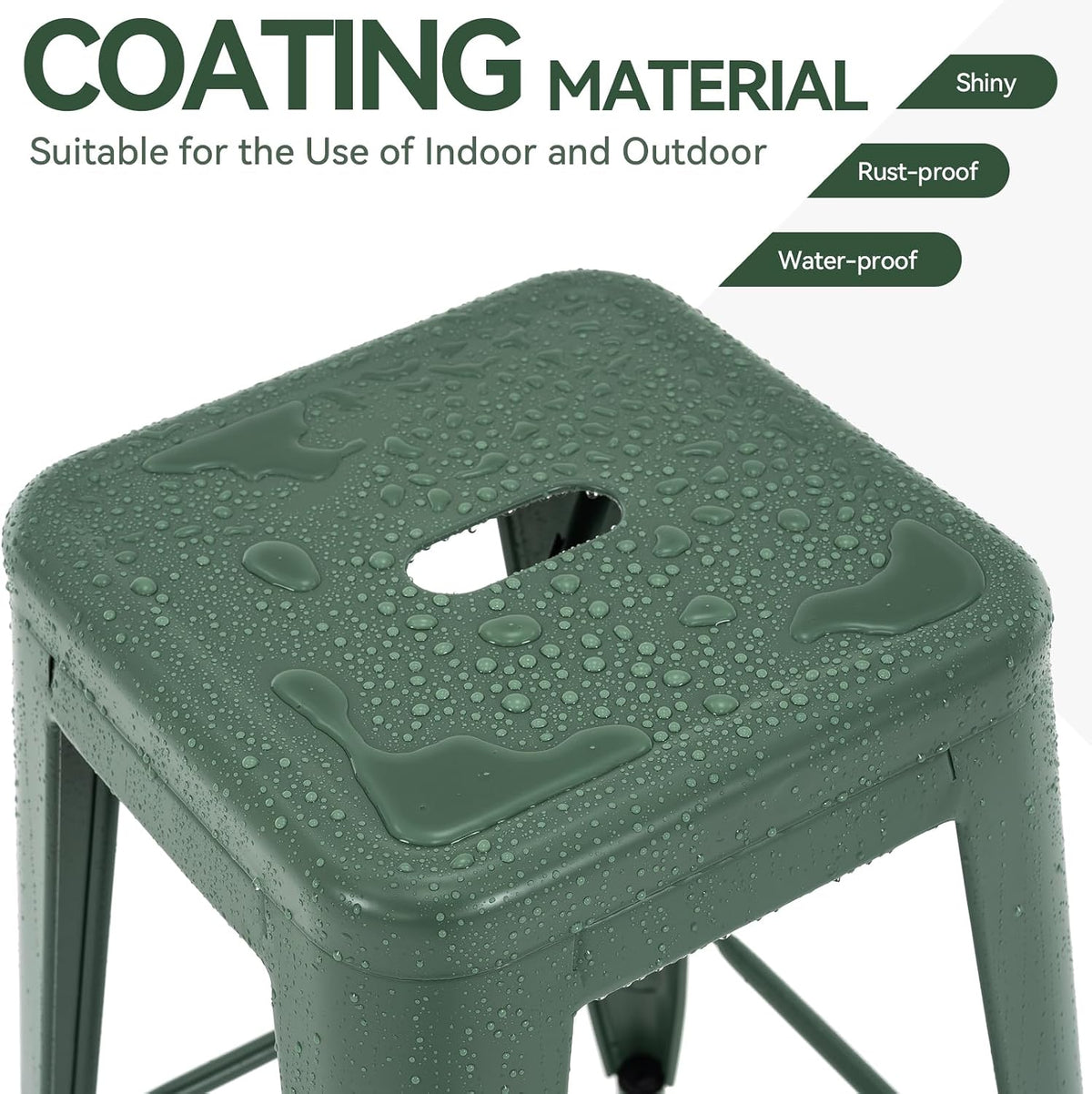 24 Inch Metal Bar Stools Set of 2, Stackable for Indoor Outdoor, Dark Green