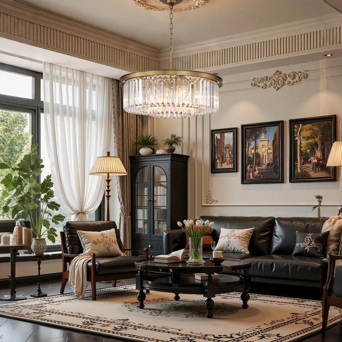 Modern 9-Light Crystal Chandelier, 24 Inch Copper