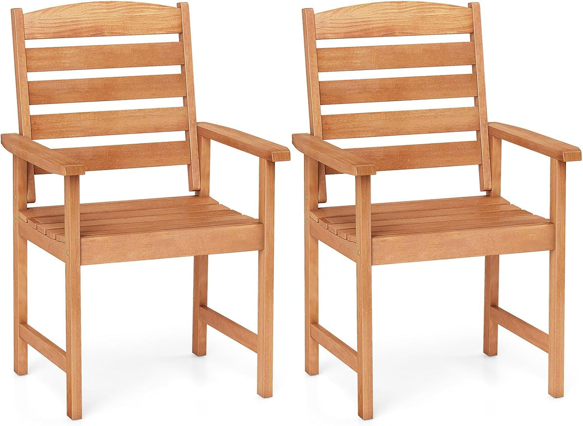 Tangkula Wood Patio Dining Chairs Set of 2, Wooden Outdoor Dining Chairs with High Backrest & Slatted Seat, Outdoor Furniture Armchairs for Deck, Garden, Porch & Backyard, (Thick Horizontal Stripe)