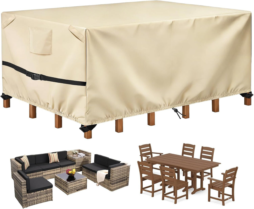 POMER Rectangular Patio Furniture Covers,Outdoor Patio Table Cover Beige