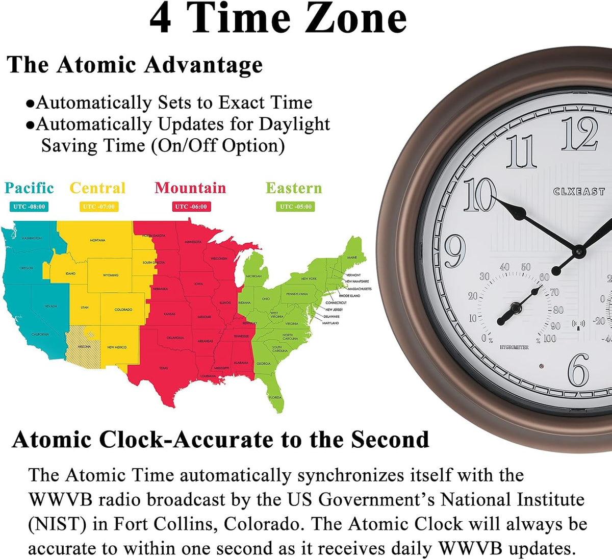 CLXEAST 18" Illuminated Outdoor Atomic Analog Clocks Waterproof,IP65 Rating