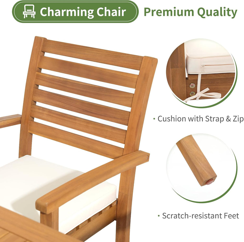 OC Orange-Casual Stackable Patio Dining Chairs Set of 6, Acacia Wood,Beige