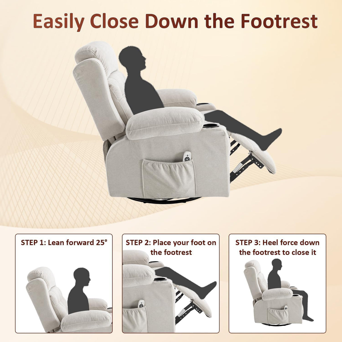 Rocker Recliner Chair with Massage and Heat, White