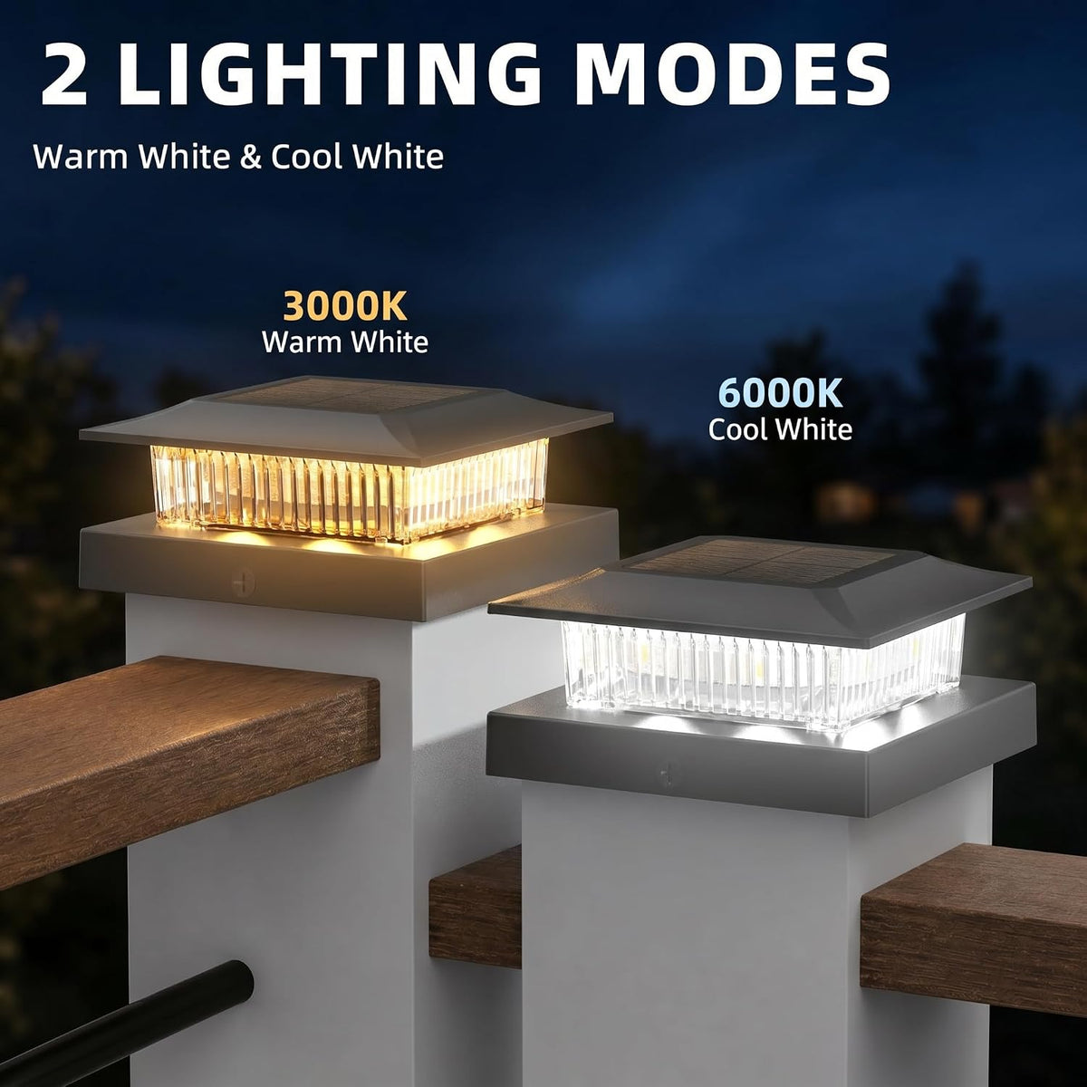 12 Pack Solar Post Cap Lights 4x4, Dual-Color Waterproof Fence Post Solar Lights, Fits 4x4 Vinyl or 3.5x3.5 Wood Posts, Dusk to Dawn Outdoor Lighting for Deck, Garden & Porch Decor, Black
