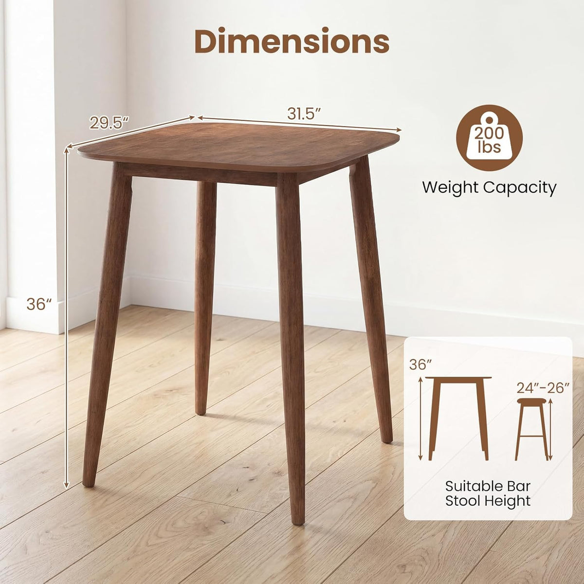 COSTWAY 36 Inch Counter Height Dining Table