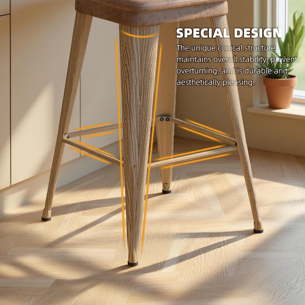 Bar Stools Set of 4, 24" Counter Height Bar Stools Backless, Upholstered Bar Stools with Metal Legs for Kitchen Island, Study Room, Cafe, Walnut