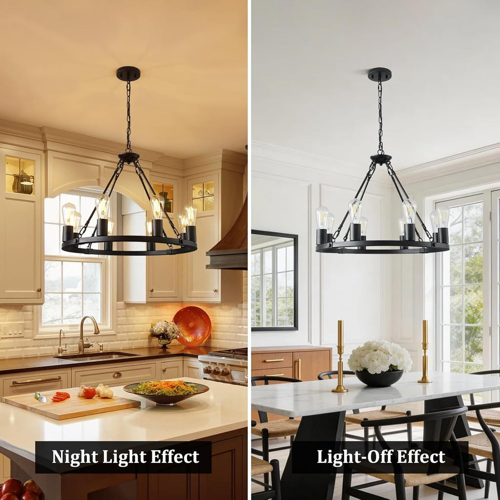 Wagon Wheel Chandelier 8-Light Black Dining Room Light Fixture