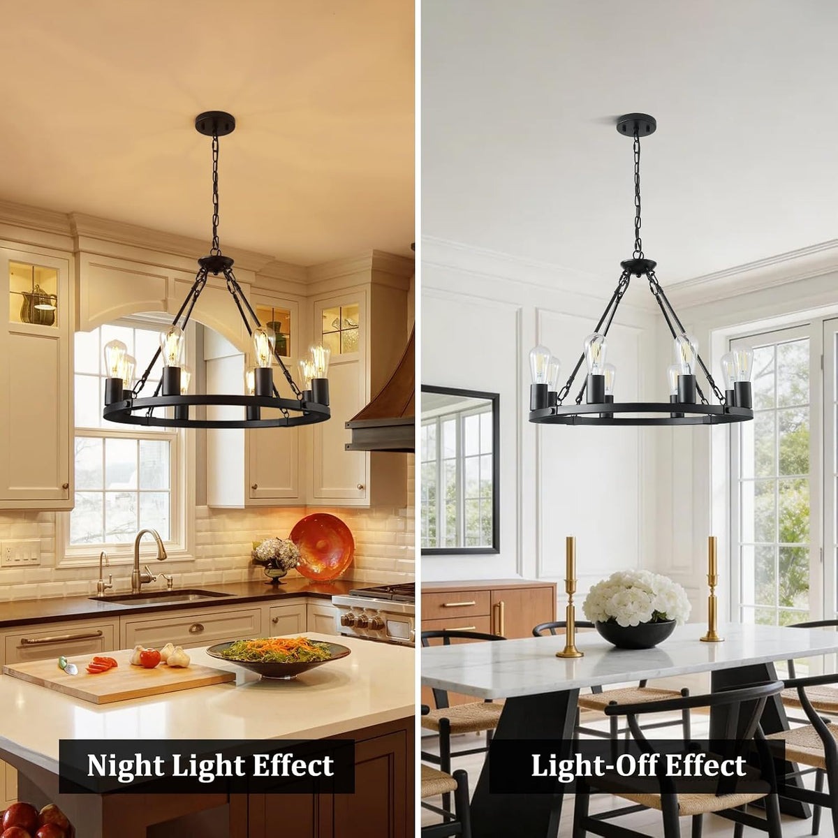 Wagon Wheel Chandelier 8-Light Black Dining Room Light Fixture
