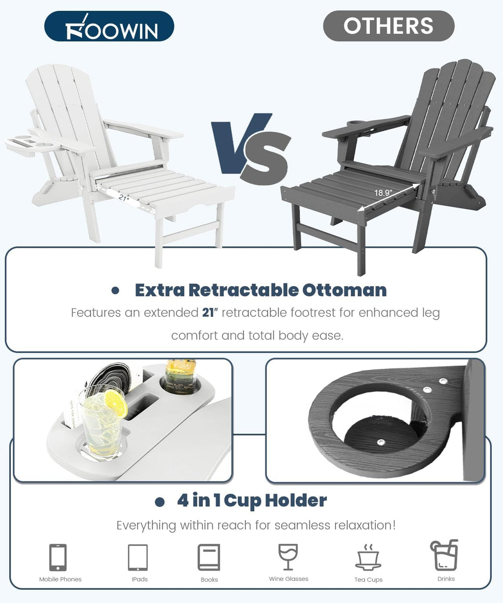 FOOWIN Folding Adjustable Adirondack Chair with Ottoman Set of 2