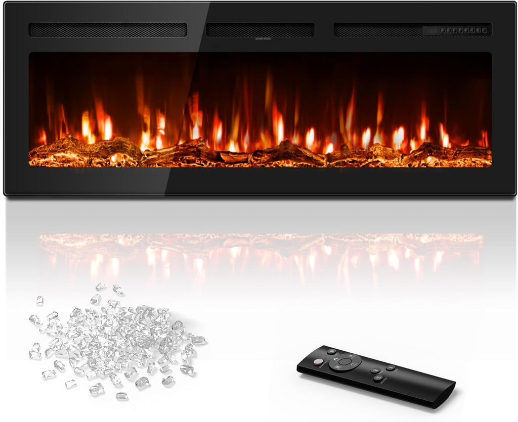 Manastin 50" Electric Fireplace Heater, Multi-Color Recessed Wall Mounted