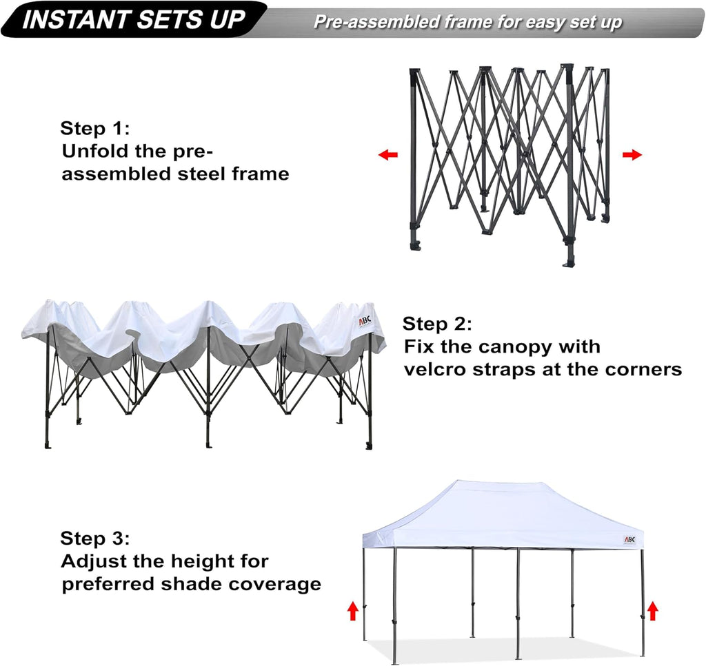 ABCCANOPY Patio Pop Up Canopy Tent 10x20 Commercial-Series(White)