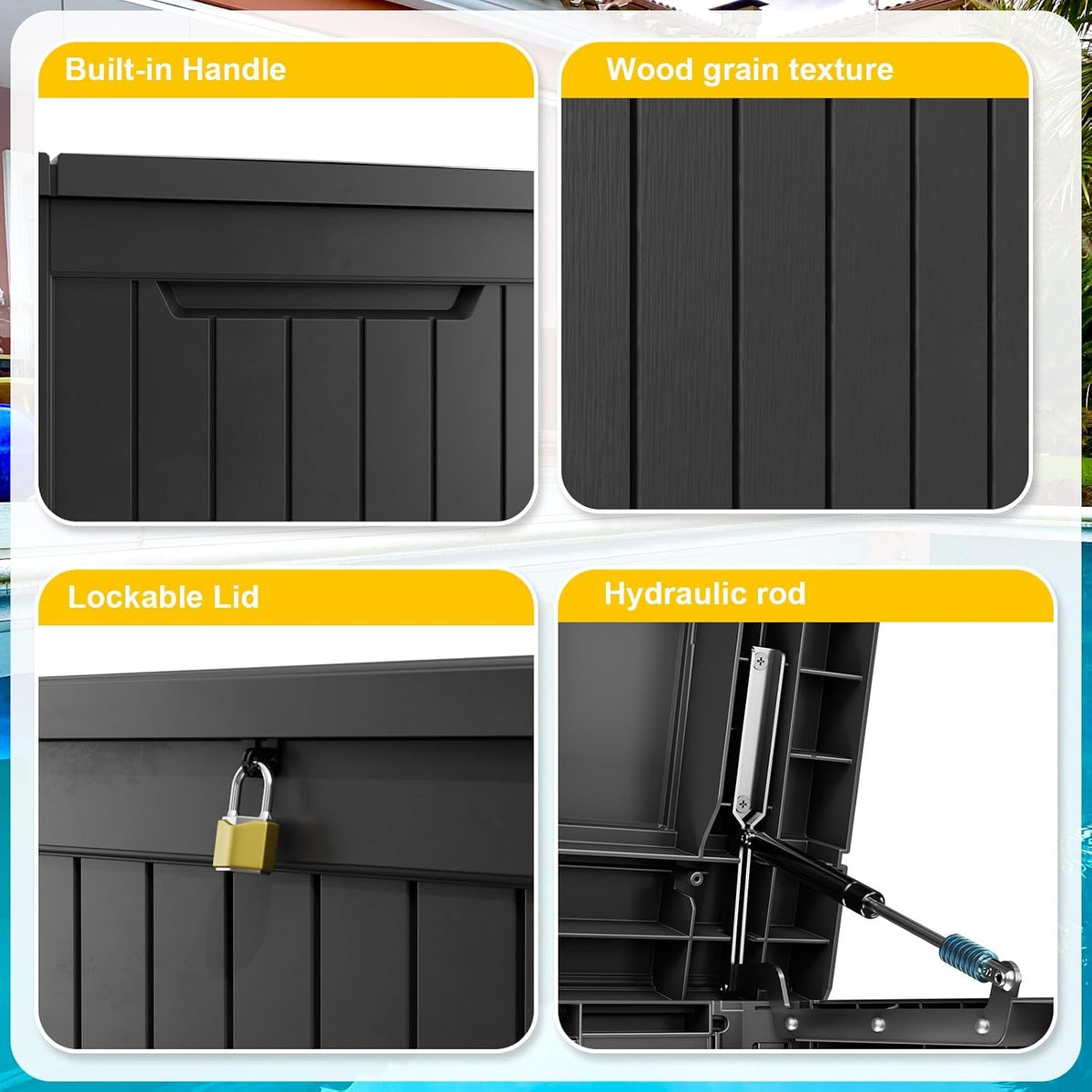 Deck Box - 280 Gallon Large Outdoor Storage Box, Waterproof Weatherproof Resin Container, UV Resistant & Lockable, Ideal for Patio Furniture, Pool Accessories & Outdoor Storage (Black)