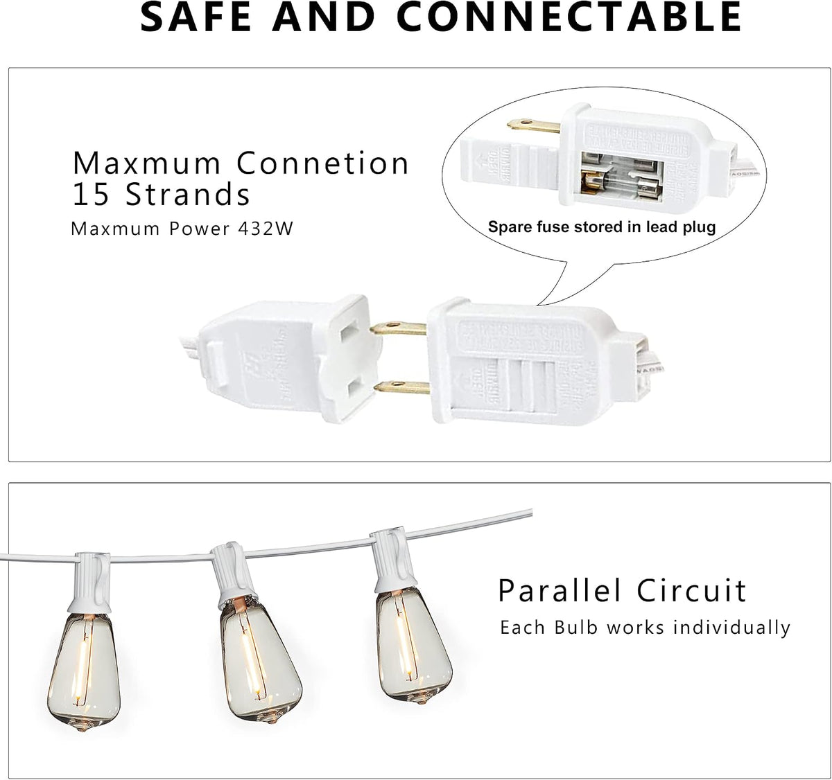 White Outdoor String Lights Waterproof 100FT Patio Lights for Wedding Yard