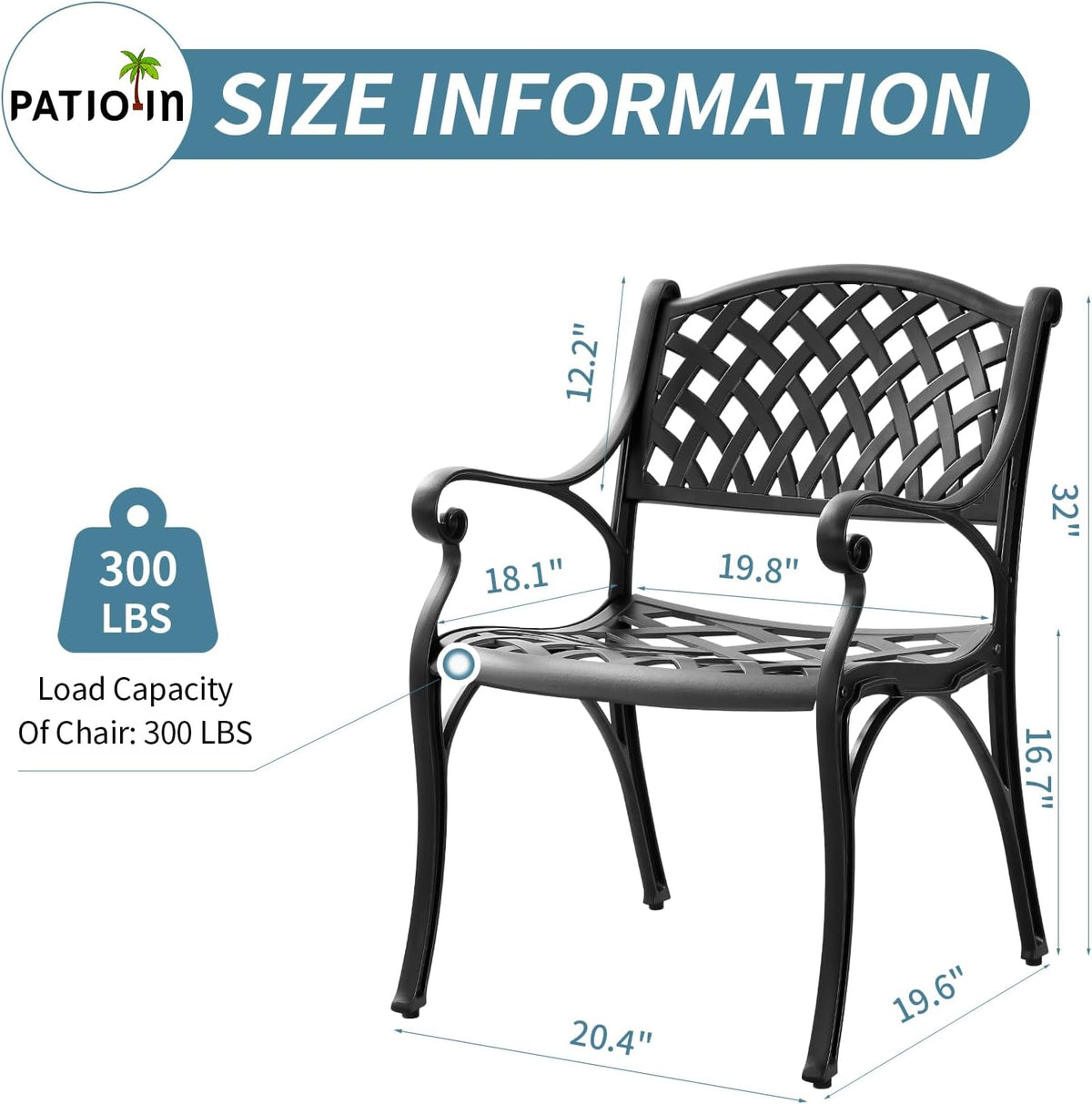 Aluminum Patio Chairs Set of 4, Metal Outdoor Chairs, Patio Dining Chairs with Armrest, All Weather Bistro Chair w/Adjustable Pads for Garden, Black