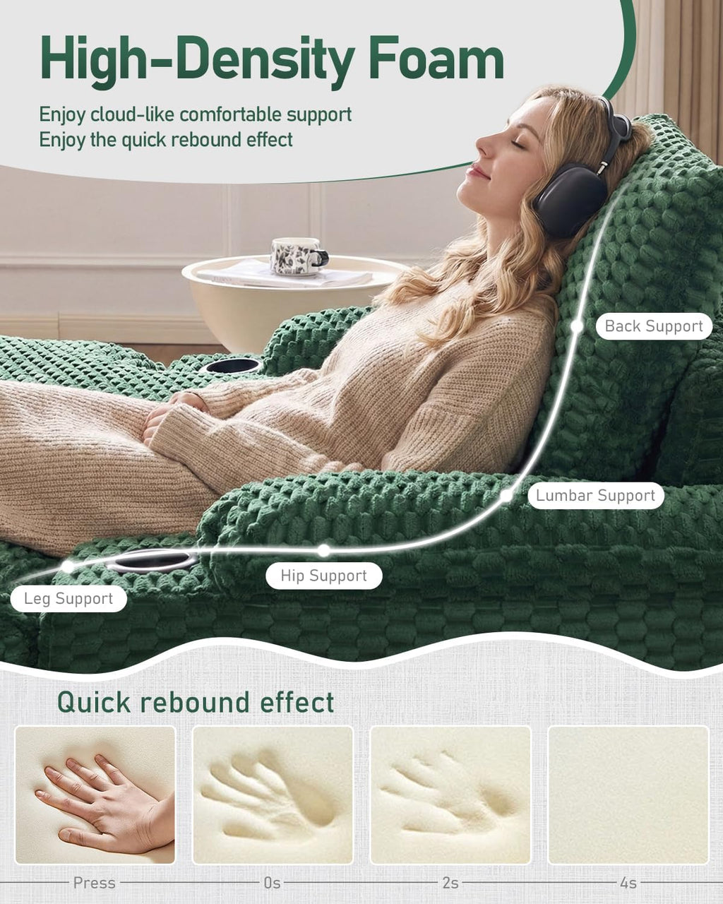 Karl home 59.8" Chaise Lounge Chair Indoor,20.1" Deep Seat, Green