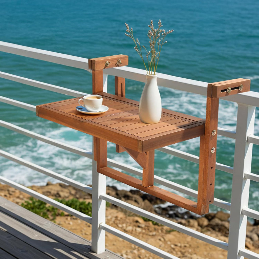 Outvita Acacia Wood Folding Balcony Bar Table, Rectangular