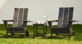 SERWALL Modern Folding Adirondack Chairs Set of 2, HDPE, Cup Holders, Black