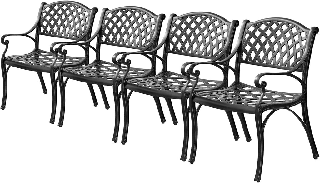 Aluminum Patio Chairs Set of 4, Metal Outdoor Chairs, Patio Dining Chairs with Armrest, All Weather Bistro Chair w/Adjustable Pads for Garden, Black