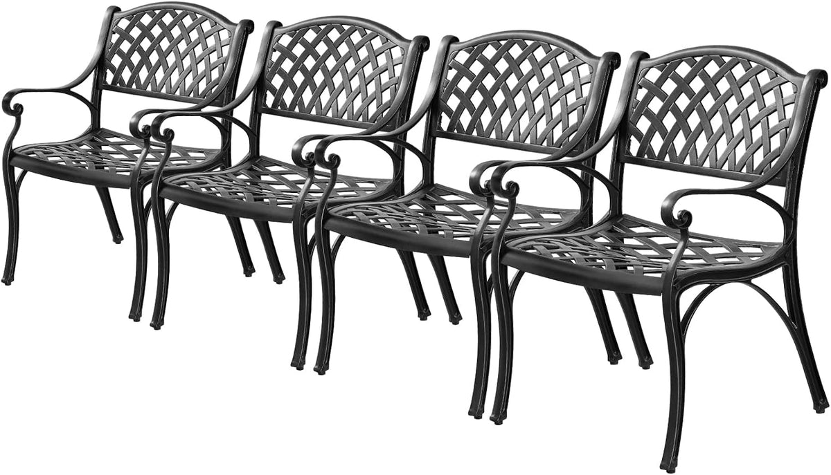 Aluminum Patio Chairs Set of 4, Metal Outdoor Chairs, Patio Dining Chairs with Armrest, All Weather Bistro Chair w/Adjustable Pads for Garden, Black