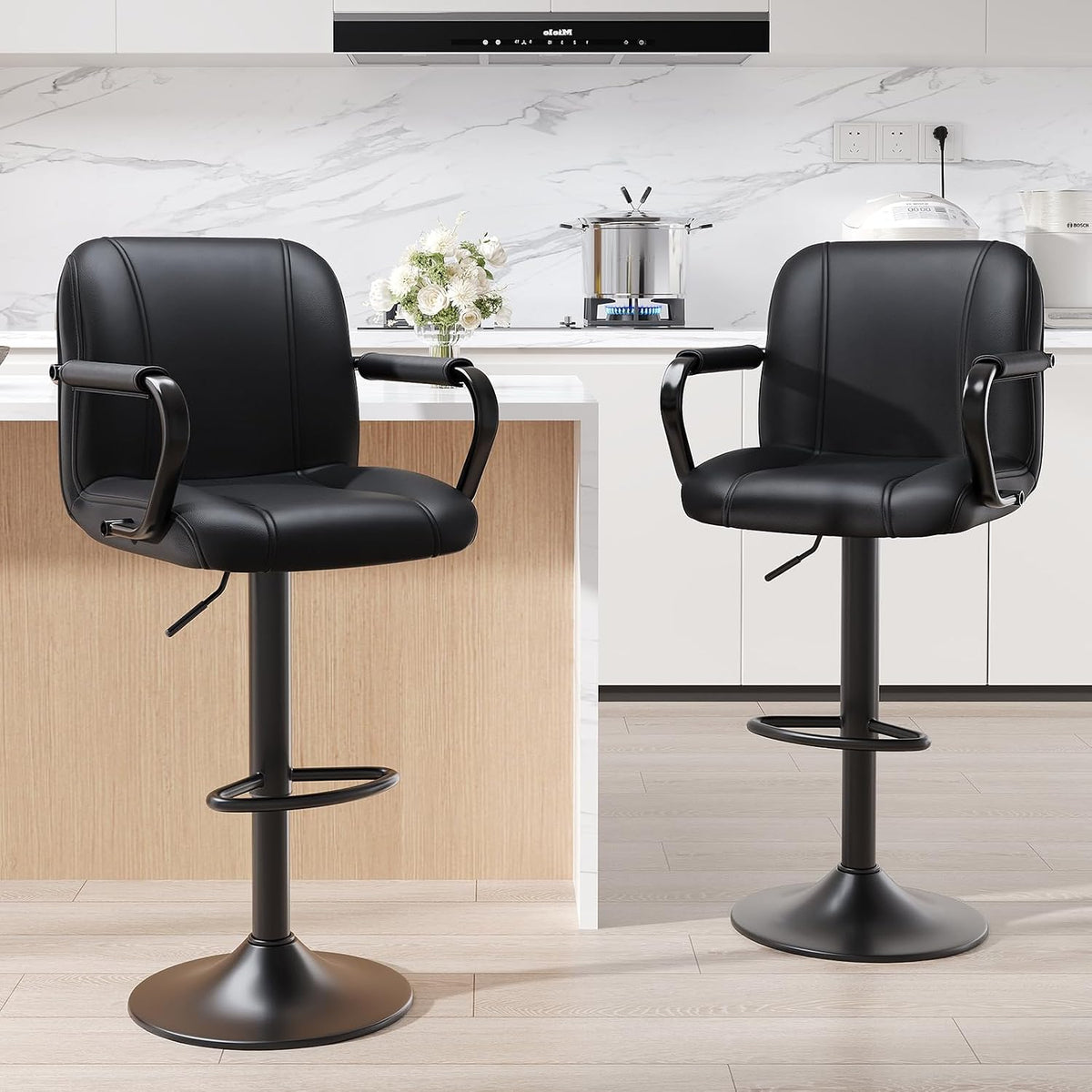 MALOL 3 Piece Bar Stool Set - Swivel High Chairs for Kitchen Island, Modern Bar Stools with Back, Adjustable Taburetes para Barra de Cocina
