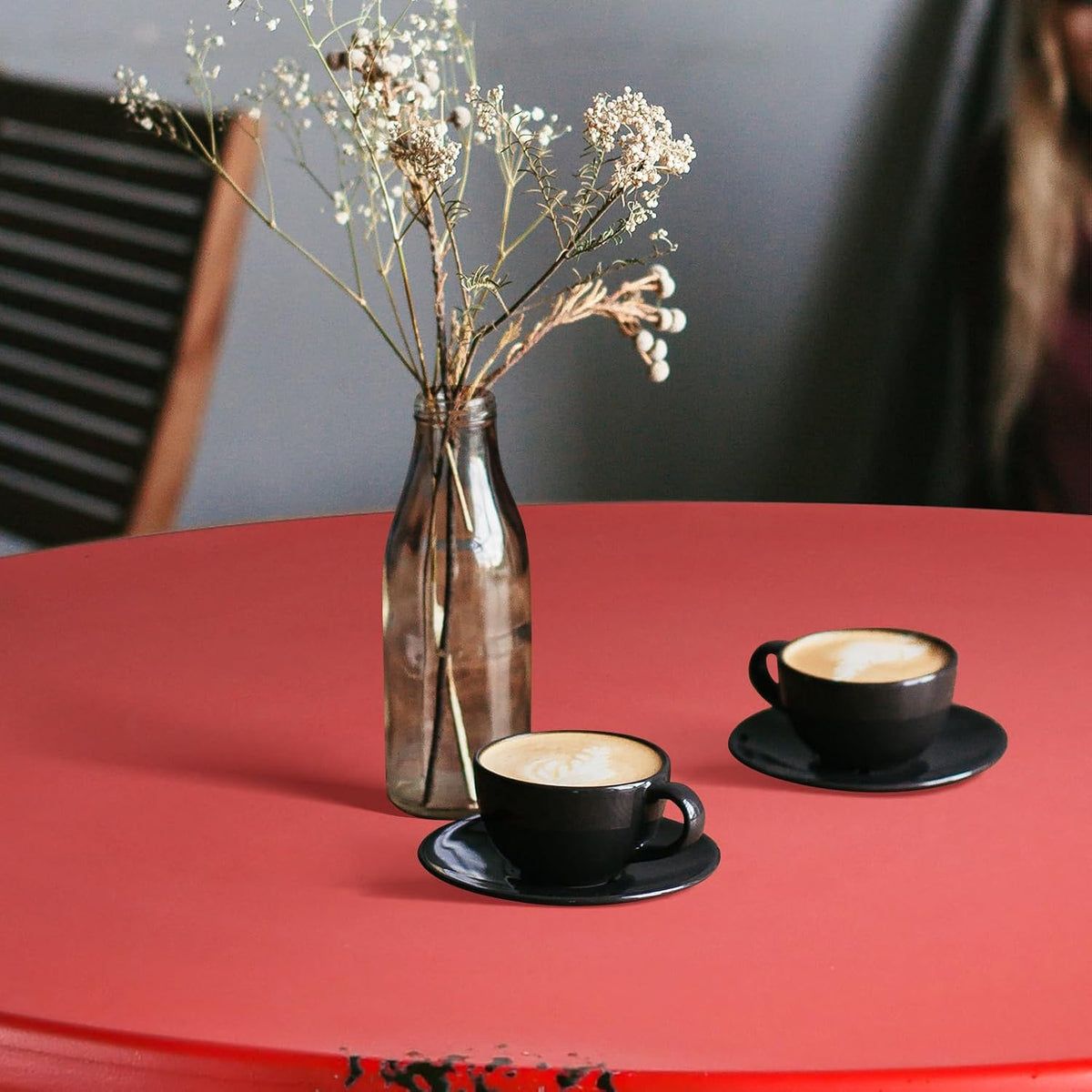 Industrial Pub Table 23.6" Iron Round Desktop 37.4" Height Cast Iron Bar Table Antique Red