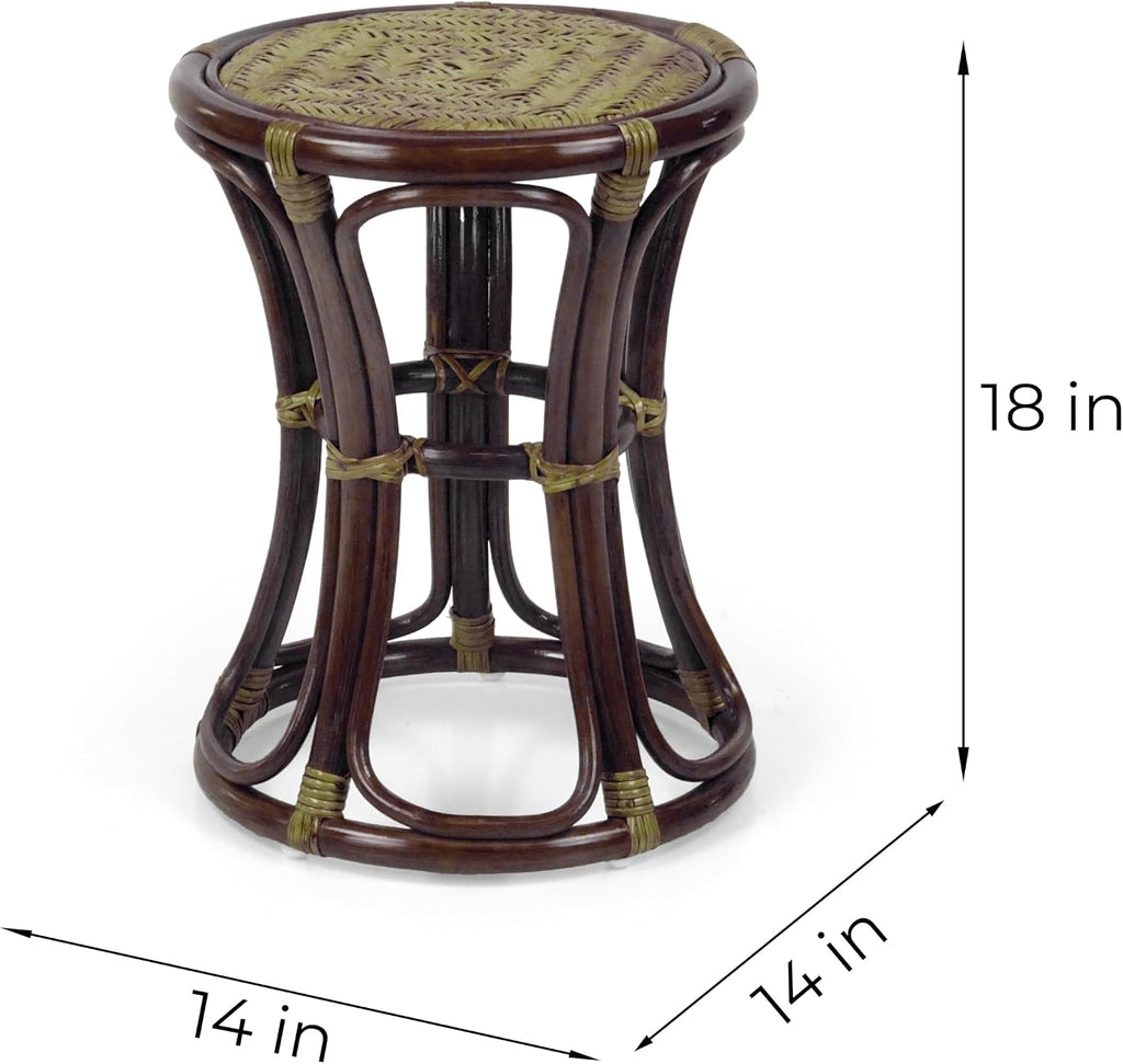 Breeze Handmade Rattan Wicker Stool Fully Assembled Dark Brown Color