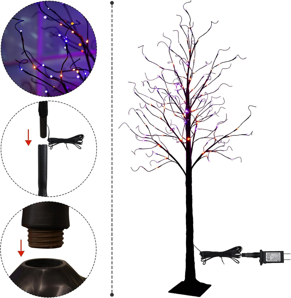 TW SHINE 2 Pack 6FT Halloween Lighted Black Birch Tree, Total 288 LED Purple ...