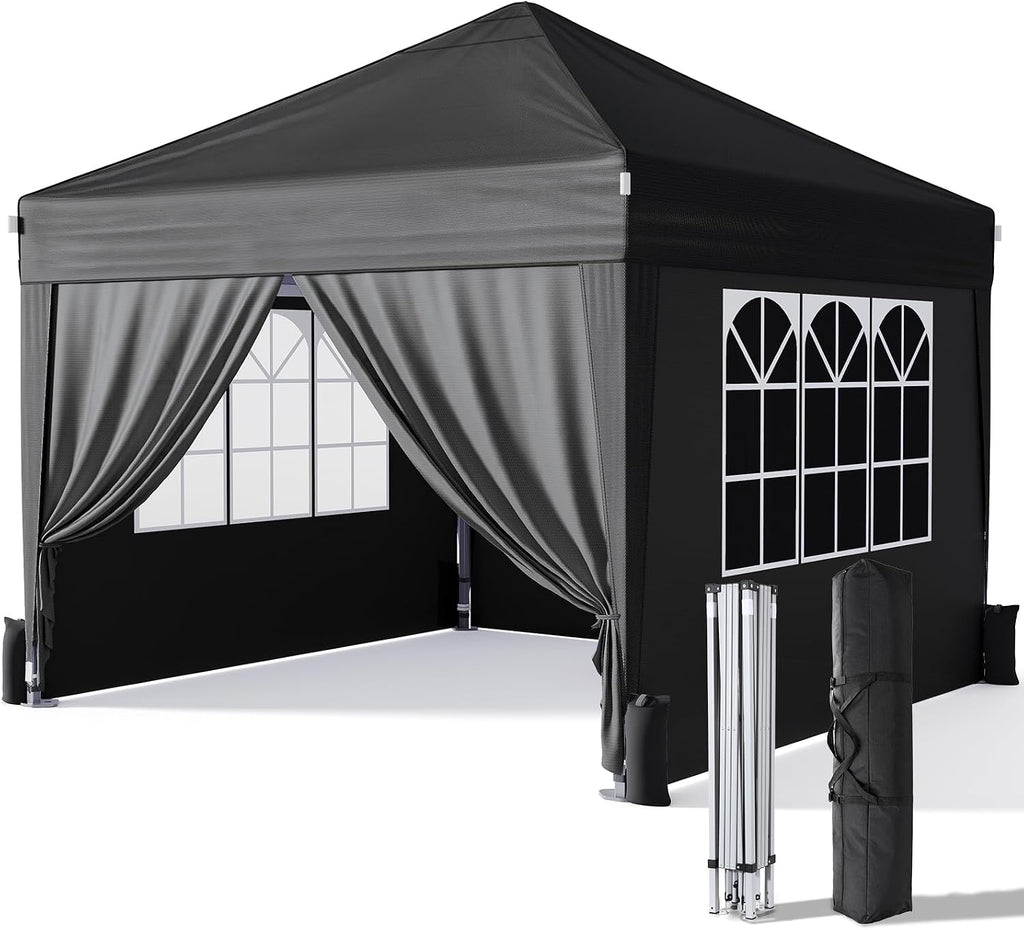 Driftalia 10x10 Pop Up Canopy Tent with Sidewalls, One-Push Instant Setup