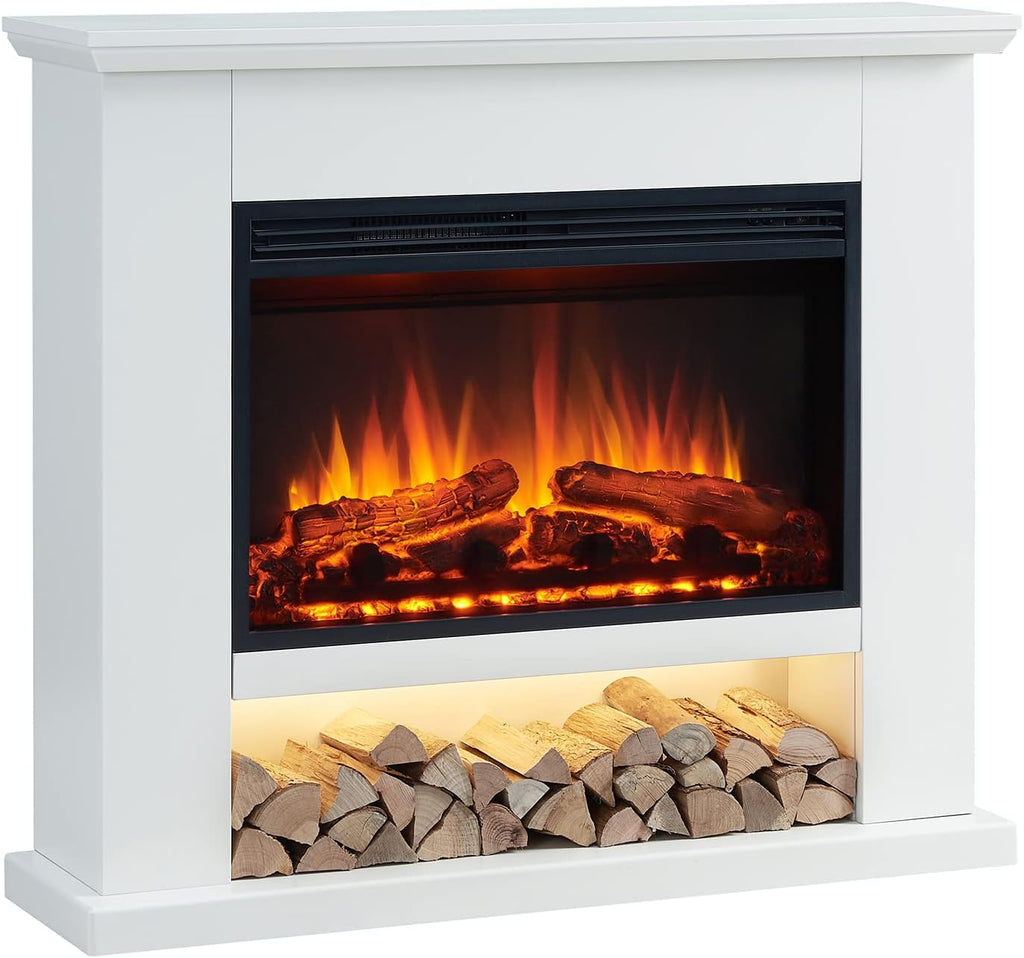LegendFlame® Camille Electric Fireplace with 39.5" Mantel Surround and Jaden 27" Insert, Cream White Finish