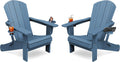 KINGYES Folding Adirondack Chair Set of 2 with 2 Cup Holders, Navy